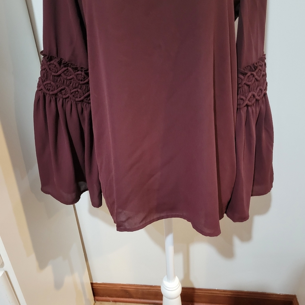 Loft Outlet Bell Sleeve Solid Red Keyhole Tie Back Fairy Blouse | Small - Picture 4 of 8